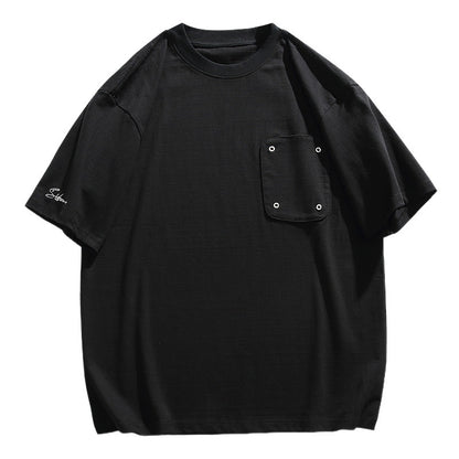 Black loose casual round neck short sleeve t-shirt men streetwear lifestyle look | TeenStylo
