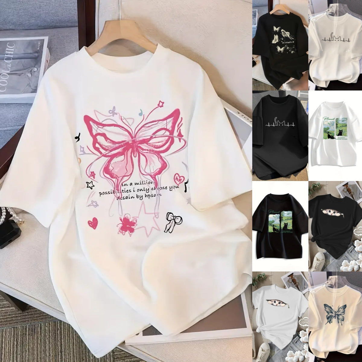 B8 printed short sleeve t-shirt back view womens unisex streetwear graphic tee Y2K style TeenStylo