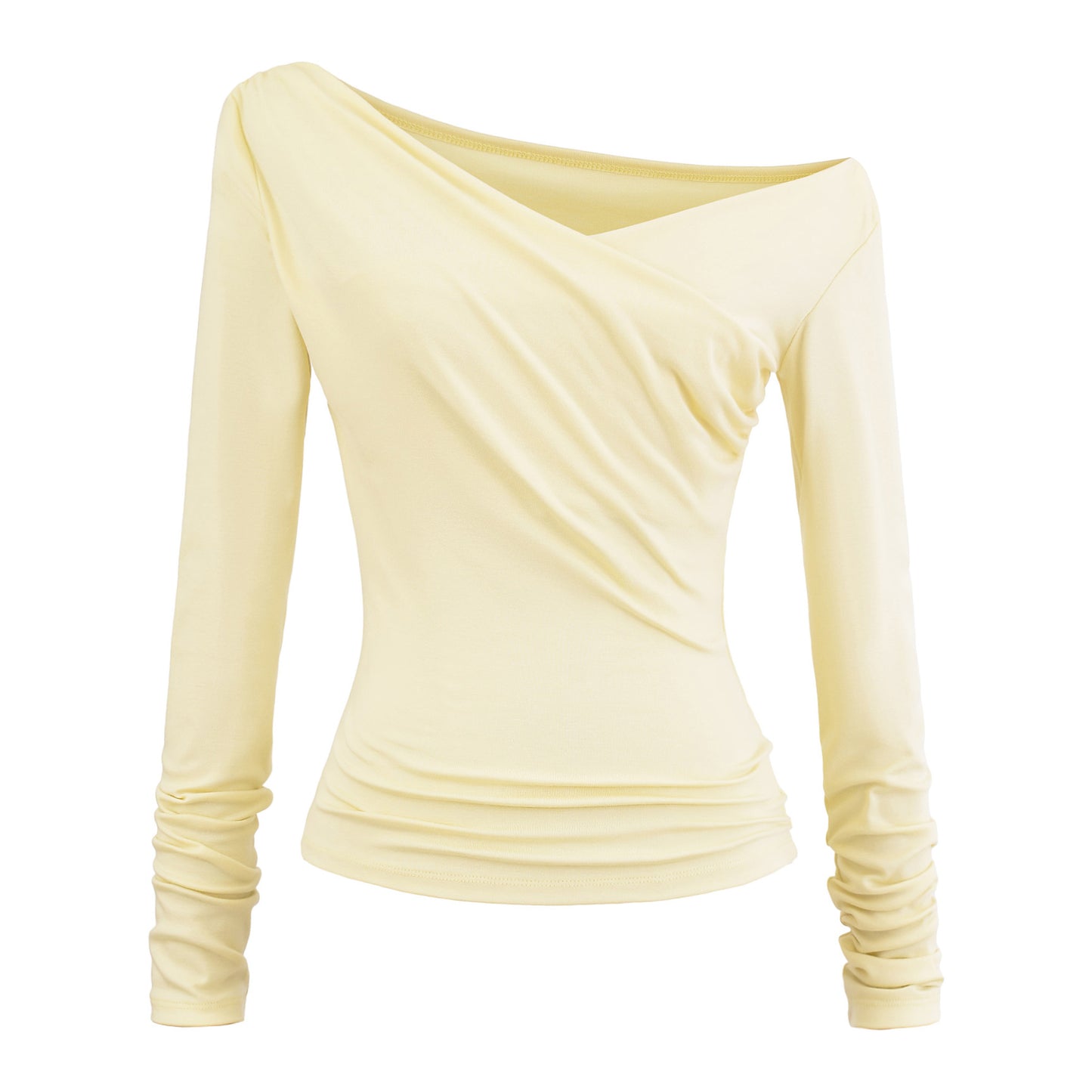 Sunlight Yellow diagonal collar long sleeve T-shirt unisex streetwear style lifestyle look | TeenStylo
