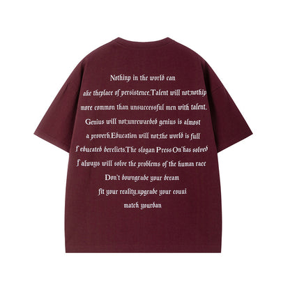 Gray blue heavyweight men's letter print round neck T-shirt streetwear style lifestyle shot | TeenStylo