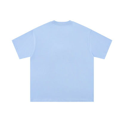 Dark blue men's fuzzy 3D cat graphic t-shirt back view, Y2K Harajuku streetwear style | TeenStylo