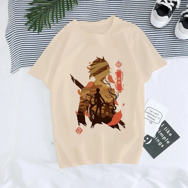 Genshin Impact Hu Tao Xiao Kawaii Graphic Tee Unisex Streetwear Lifestyle Shot TeenStylo