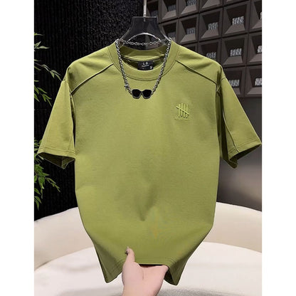 Men's heavyweight green casual short sleeve tee streetwear style lifestyle shot TeenStylo