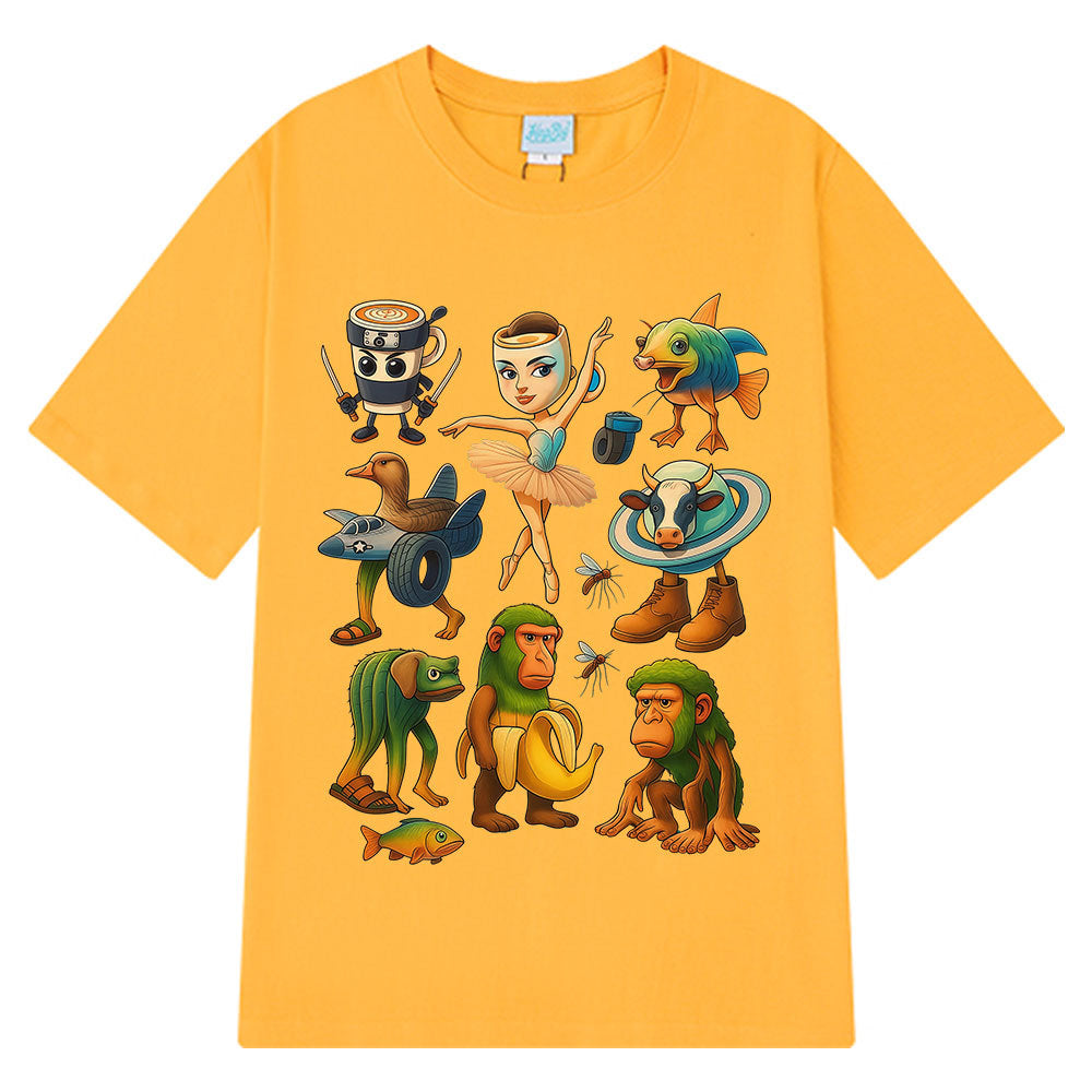 Yellow Italian Brainrot Tralalero funny meme graphic unisex t-shirt lifestyle shot TeenStylo