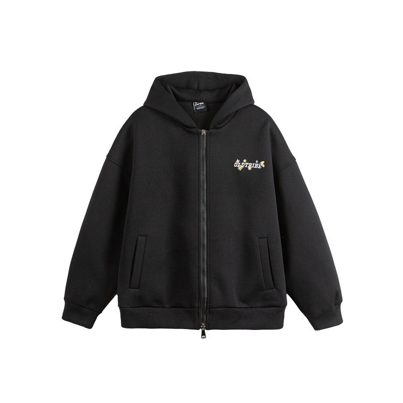 Black unisex loose hoodie sweatshirt styled in casual streetwear lifestyle look for teens | TeenStylo