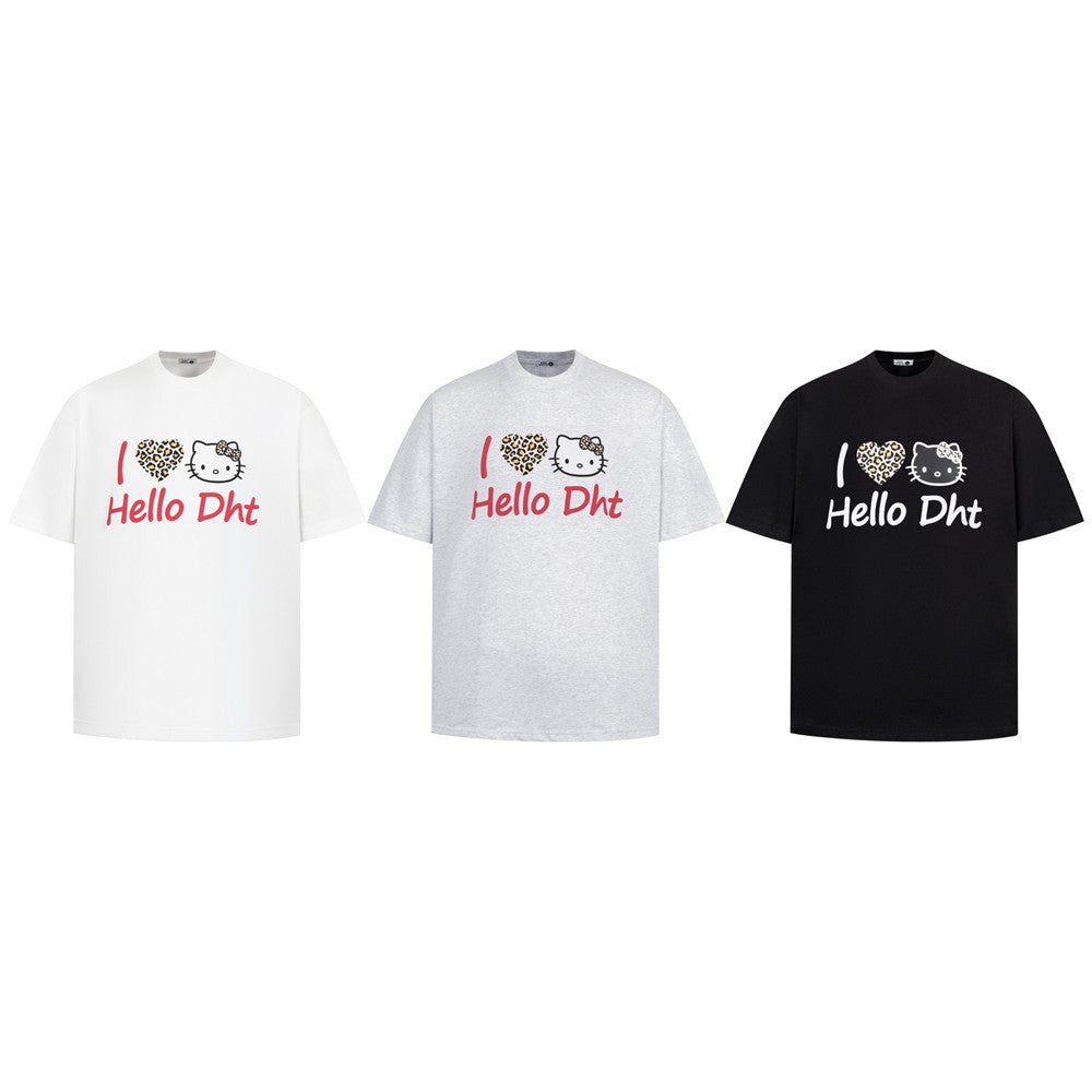 Black cartoon cat print t-shirt back view streetwear style short sleeve tee for men | TeenStylo