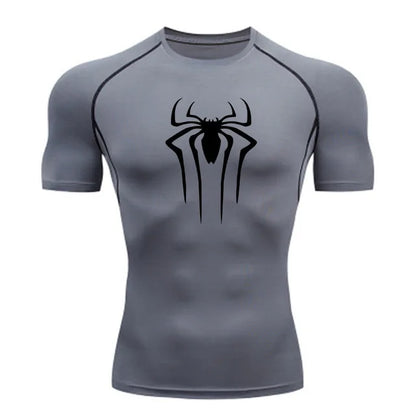 Men wearing colourful compression gym shirt in action, superhero sport fitness streetwear style at TeenStylo