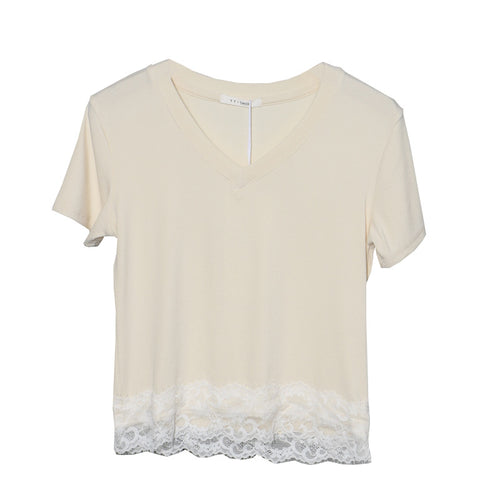 Blue women's V-neck short sleeve T-shirt front view – casual streetwear style | TeenStylo