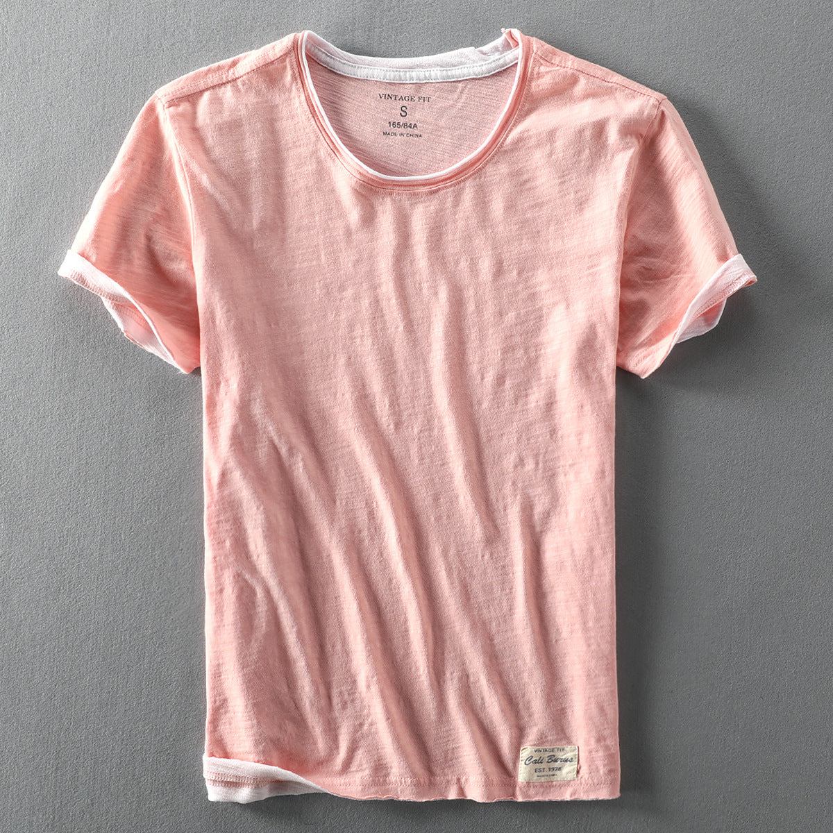 Pink mens casual cotton t-shirt lightweight summer streetwear style front view - TeenStylo