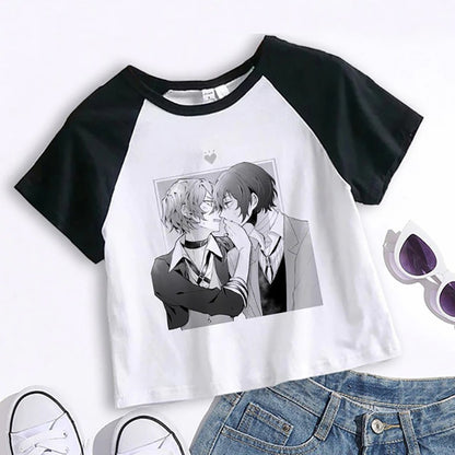 Unisex white anime Bungou Stray Dogs Chuuya crop top cartoon T-shirt lifestyle shot TeenStylo
