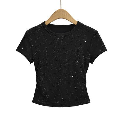 Black hot stamping short sleeve T-shirt women lifestyle look TeenStylo