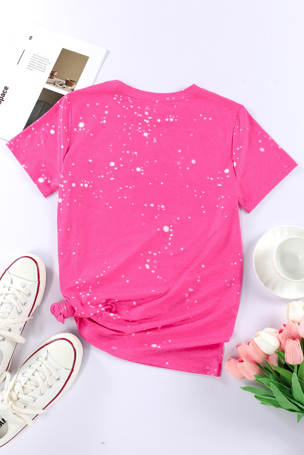Rose tie dye graphic tee with Mama letter print in pink tones, unisex Y2K streetwear style - TeenStylo
