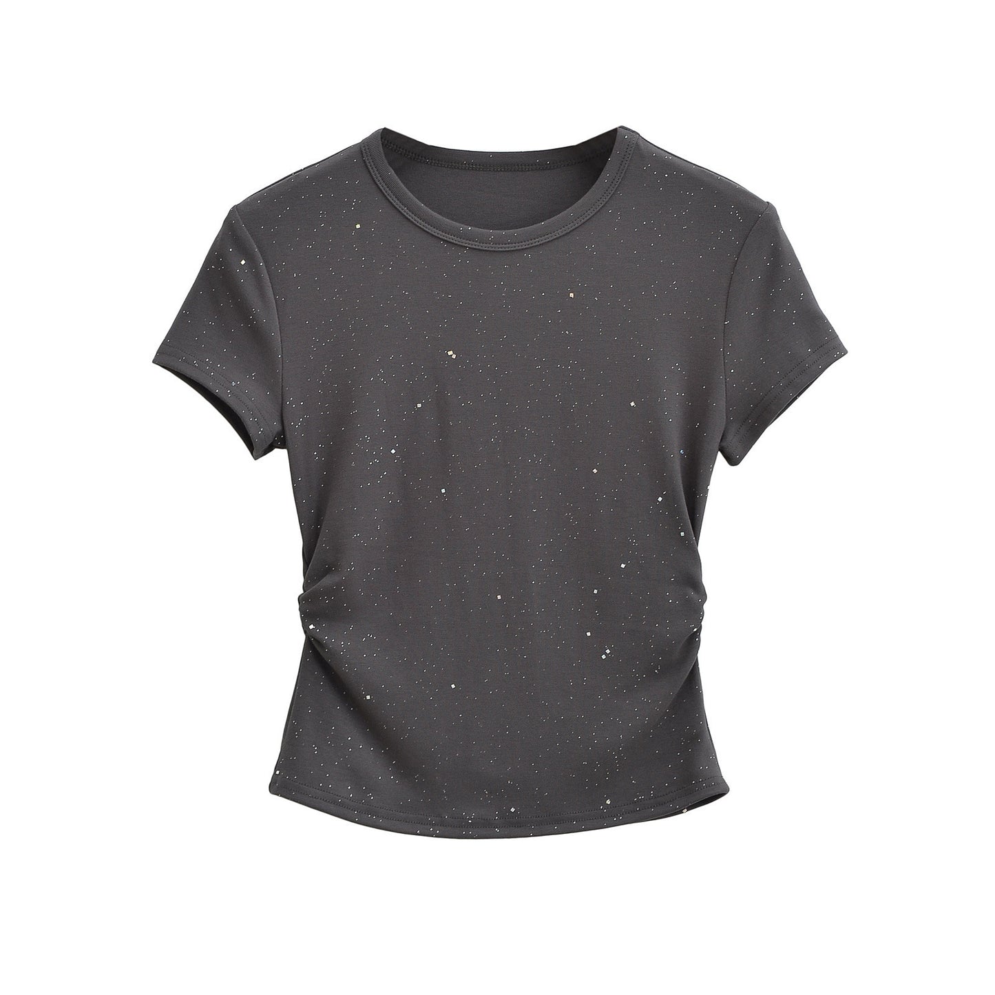 Black hot stamping short sleeve T-shirt lifestyle shot, Y2K streetwear style, unisex fit | TeenStylo