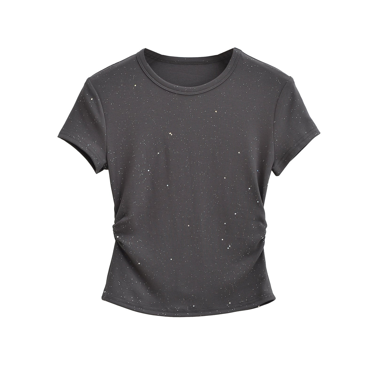 Black hot stamping short sleeve T-shirt lifestyle shot, Y2K streetwear style, unisex fit | TeenStylo