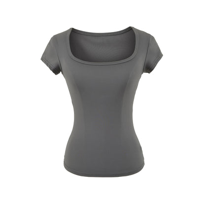 Dark gray square neck slim fit T-shirt women lifestyle style TeenStylo