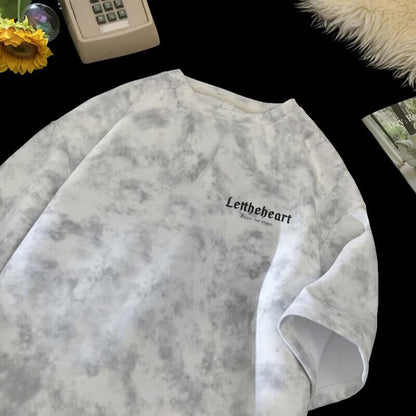 White tie-dye short sleeve t-shirt for men back view streetwear style TeenStylo