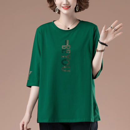 Dark green loose seven quarter sleeve T-shirt styled in a casual streetwear look | TeenStylo
