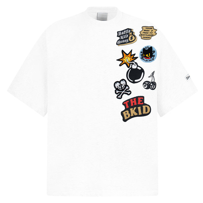 White unisex couple loose short sleeve tee lifestyle shot, Y2K streetwear fashion | TeenStylo