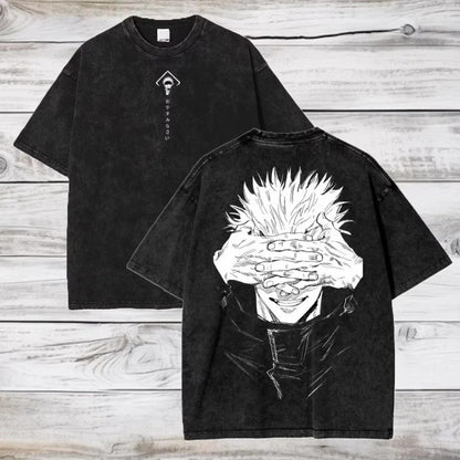 Unisex vintage washed anime print cotton T-shirt lifestyle shot in color 3 - Y2K streetwear style | TeenStylo