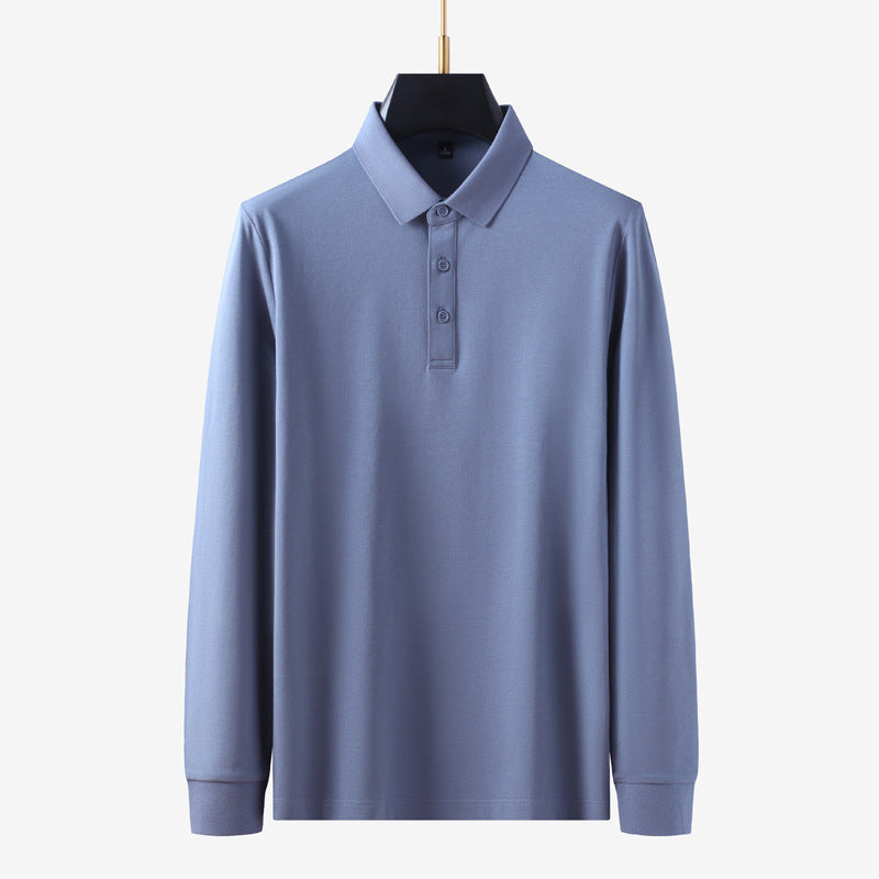 Black men's long sleeve notch collar polo tee streetwear style front view TeenStylo