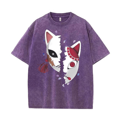 Unisex anime mask pattern printed t-shirt casual streetwear lifestyle styling TeenStylo
