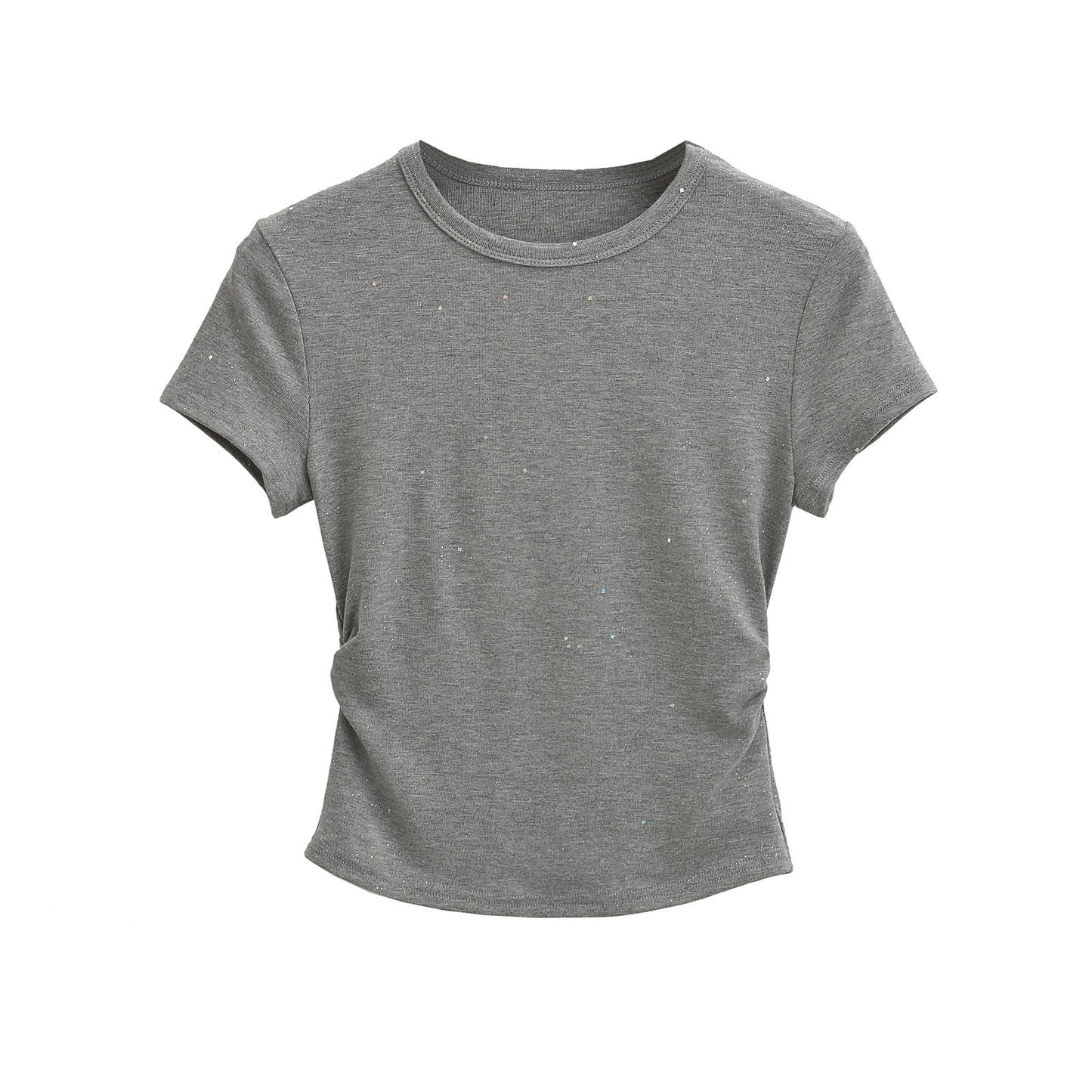 Dark grey women's hot stamping T-shirt styled in a casual streetwear lifestyle look | TeenStylo