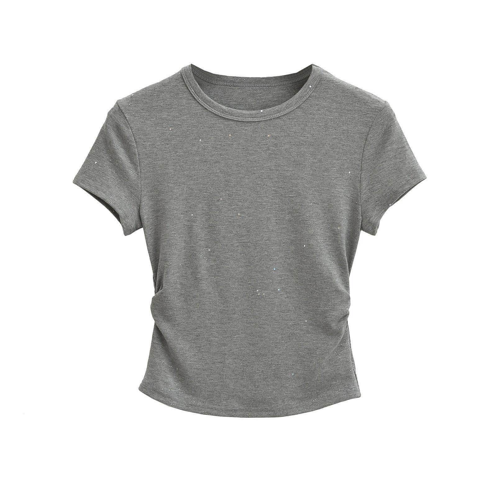 Dark grey women's hot stamping T-shirt styled in a casual streetwear lifestyle look | TeenStylo