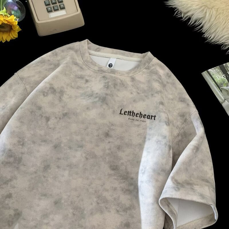 Apricot tie-dye short sleeve t-shirt for men, lifestyle streetwear style - TeenStylo