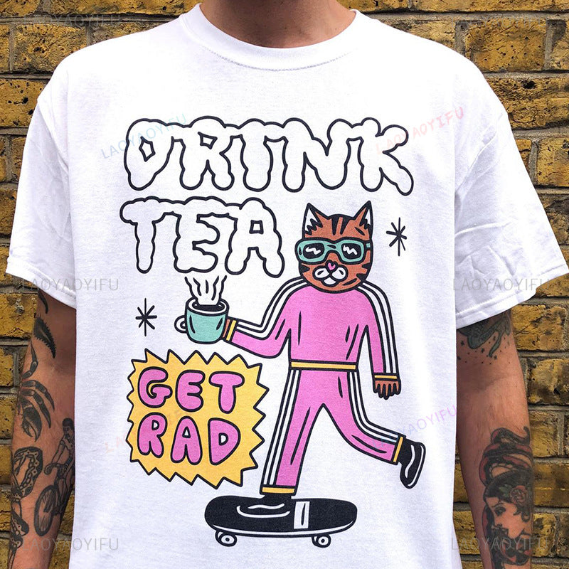 White unisex vintage cartoon saucer man graphic tee funny retro UFO streetwear T-shirt front view TeenStylo