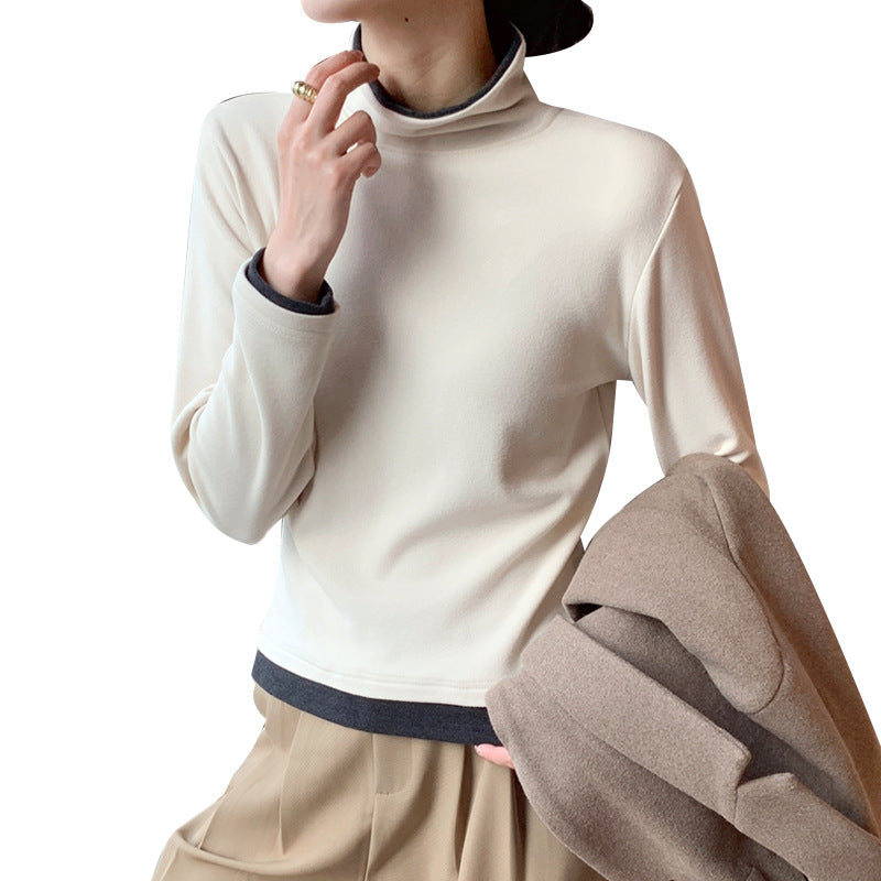 Caramel high neck long sleeve t-shirt unisex Y2K streetwear style front view TeenStylo