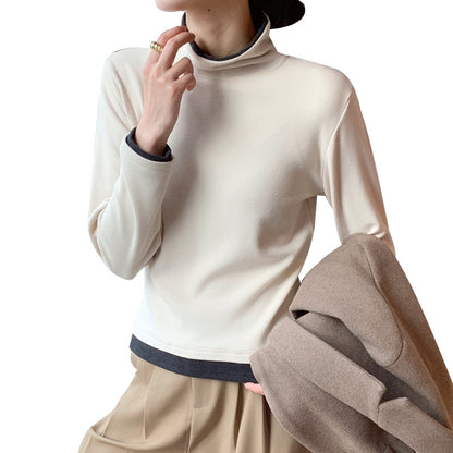 Caramel high neck long sleeve t-shirt unisex Y2K streetwear style front view TeenStylo