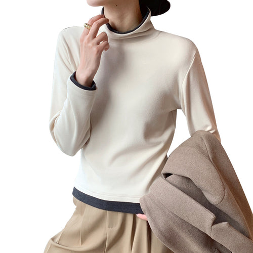 Caramel high neck long sleeve t-shirt unisex Y2K streetwear style front view TeenStylo