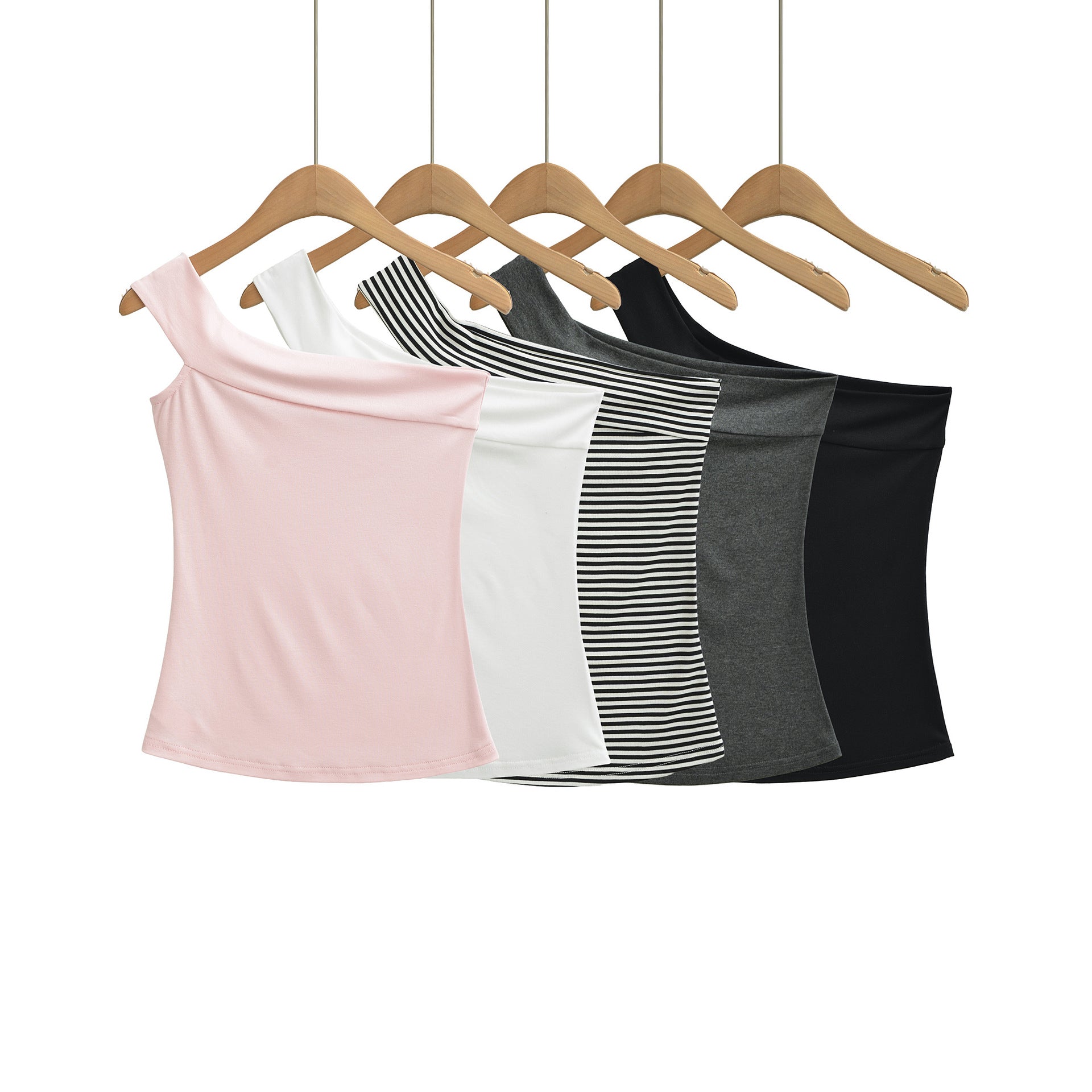 Pink sleeveless diagonal neck T-shirt women back view streetwear Y2K fashion TeenStylo