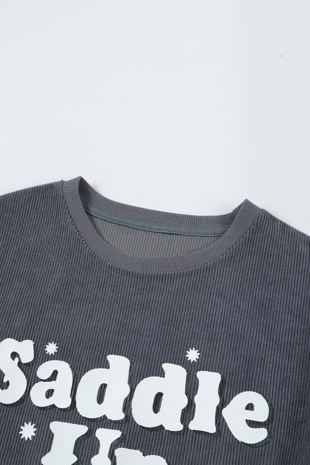Gray unisex saddle up corded graphic sweatshirt streetwear lifestyle style TeenStylo