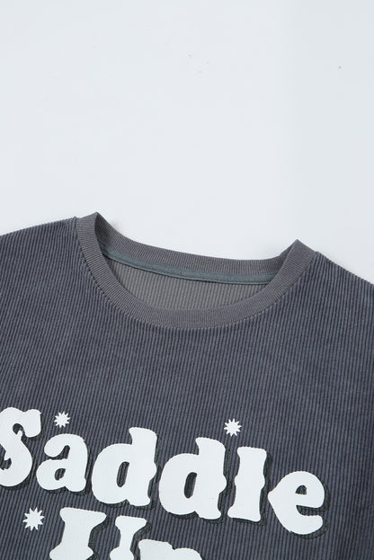 Gray unisex saddle up corded graphic sweatshirt streetwear lifestyle style TeenStylo
