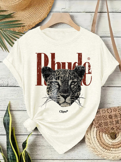 Apricot Rhude text short sleeve unisex T-shirt lifestyle shot TeenStylo