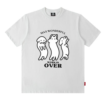 White oversized cotton sausage dog print summer short sleeve tee lifestyle shot TeenStylo