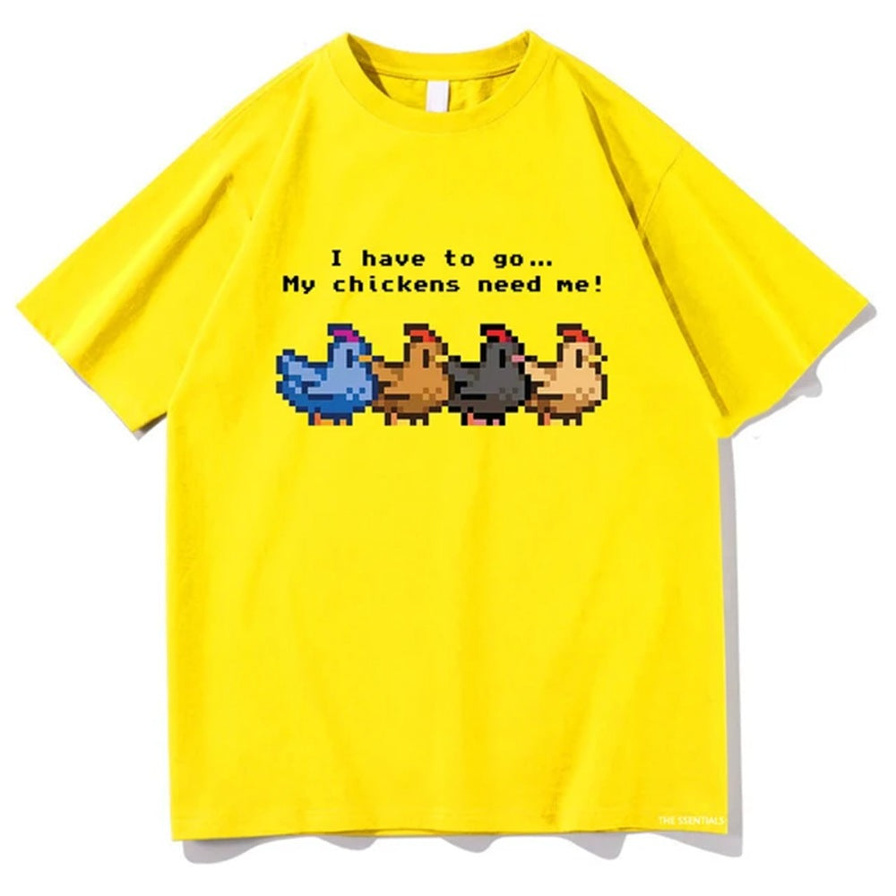 Yellow Stardew Valley I Have To Go My Chickens Need Me men's graphic tee lifestyle shot TeenStylo