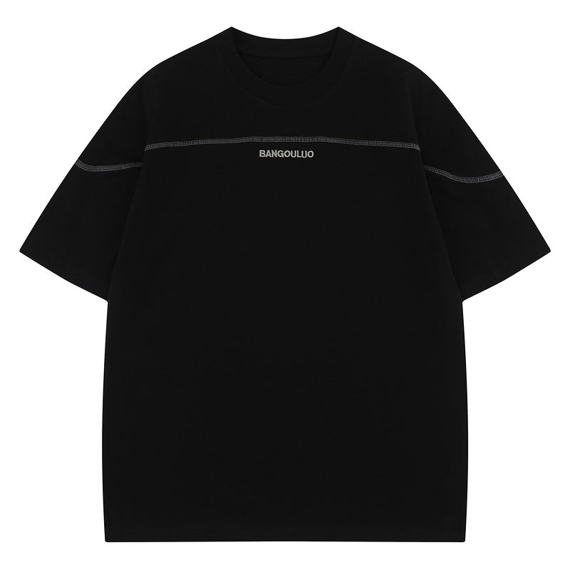 White unisex loose heavyweight short sleeve t-shirt front view, Y2K streetwear style | TeenStylo