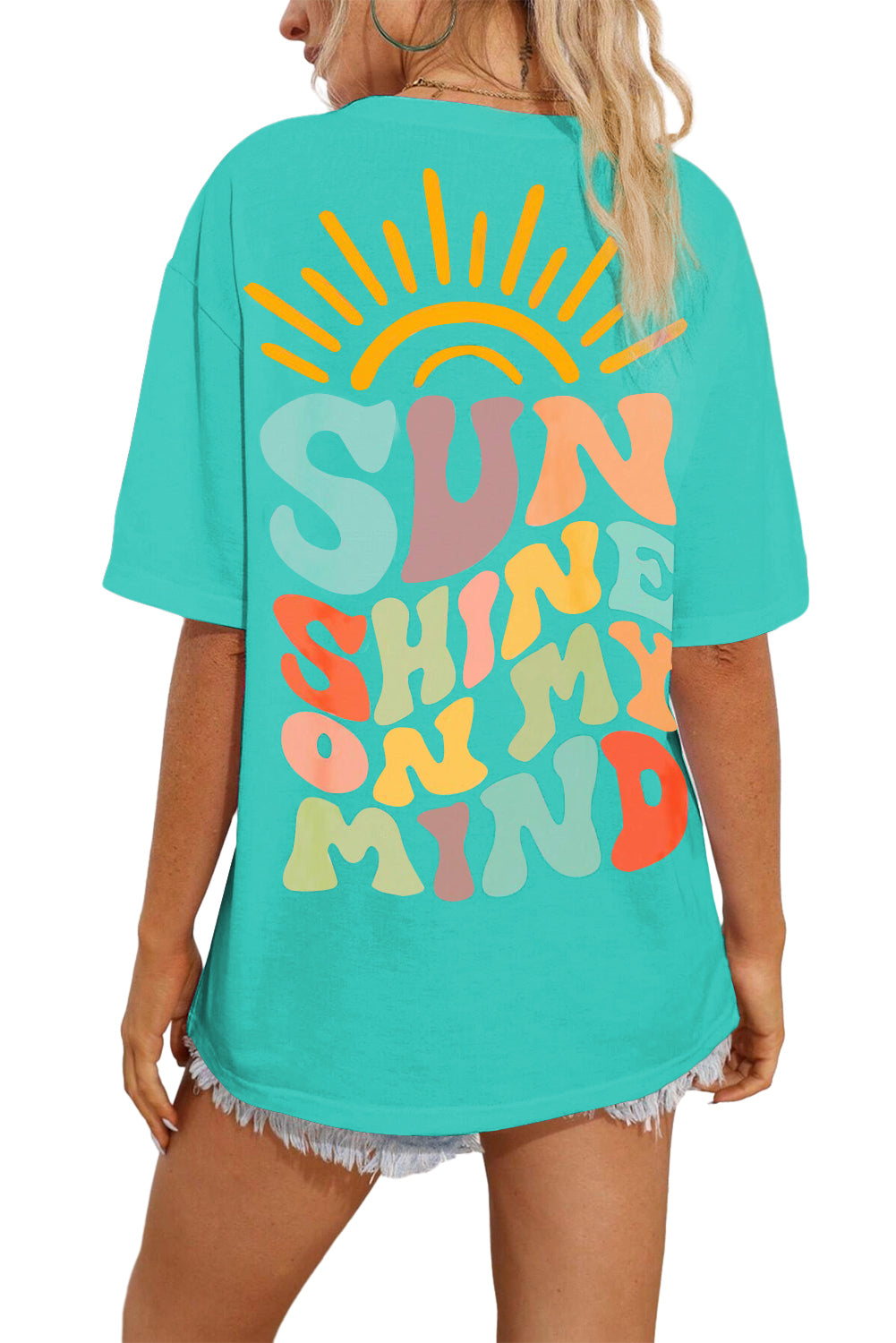 Bright pink Sunshine On My Mind graphic tee lifestyle shot, Y2K streetwear style unisex top | TeenStylo