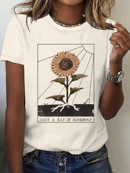 Apricot sunflower print short sleeve T-shirt unisex Y2K streetwear lifestyle style TeenStylo