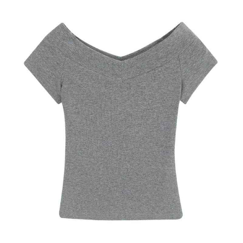 Navy blue one-shoulder short sleeve t-shirt for women, Y2K streetwear style | TeenStylo