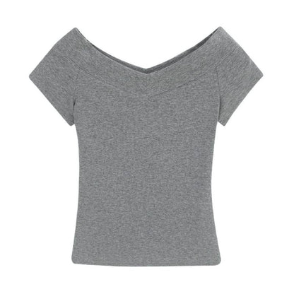 Navy blue one-shoulder short sleeve t-shirt for women, Y2K streetwear style | TeenStylo