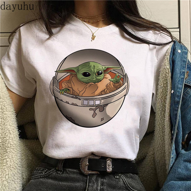 Baby Yoda Mandalorian unisex T-shirt detail view in colour 3105, Harajuku streetwear graphic tee at TeenStylo