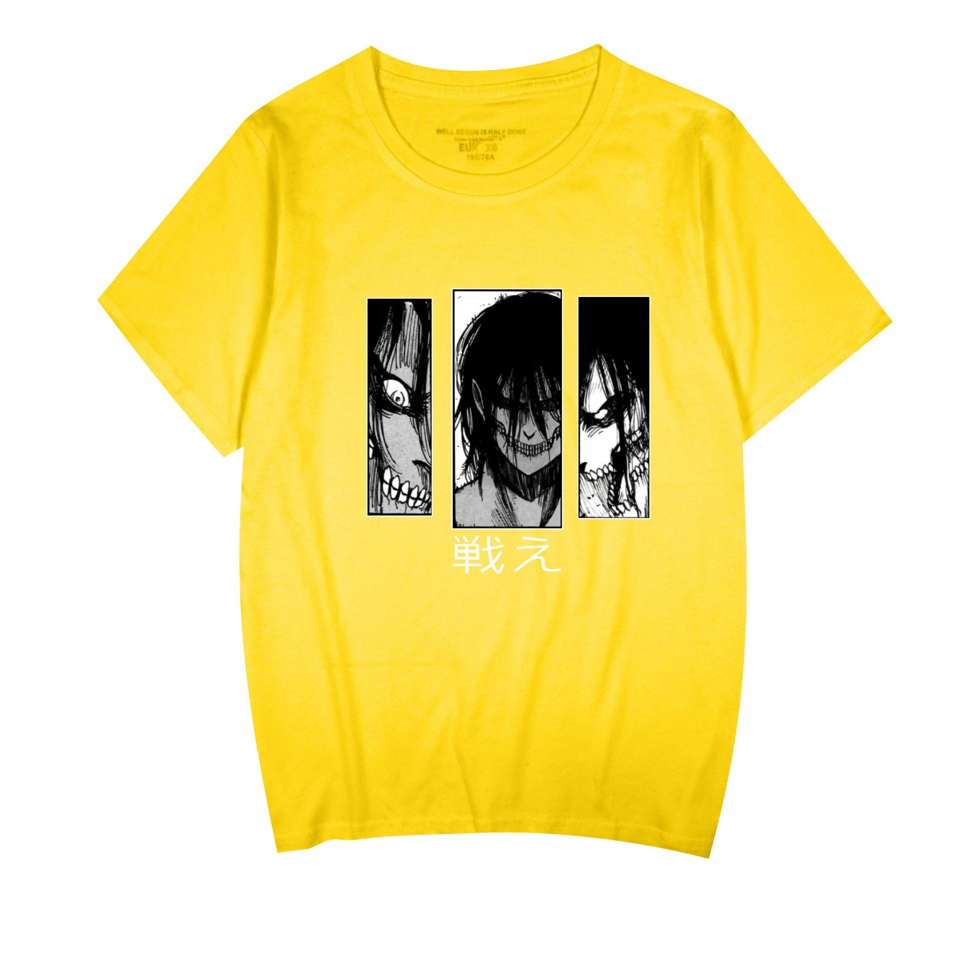 Yellow unisex Attack on Titan graphic printed T-shirt anime streetwear tee - TeenStylo