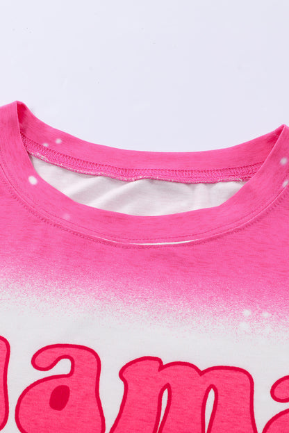 Rose tie dye graphic tee with Mama letter print in pink tones, unisex Y2K streetwear style - TeenStylo