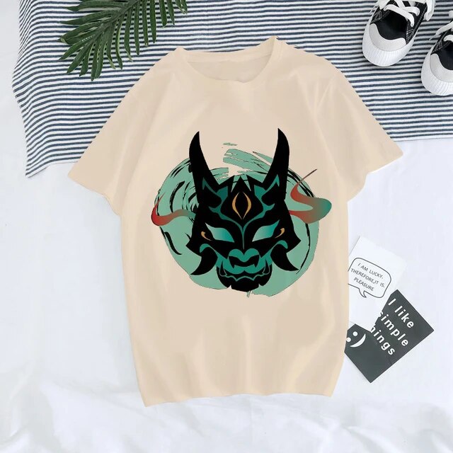Genshin Impact Hu Tao Xiao kawaii graphic unisex tee in color 2441 lifestyle shot - TeenStylo