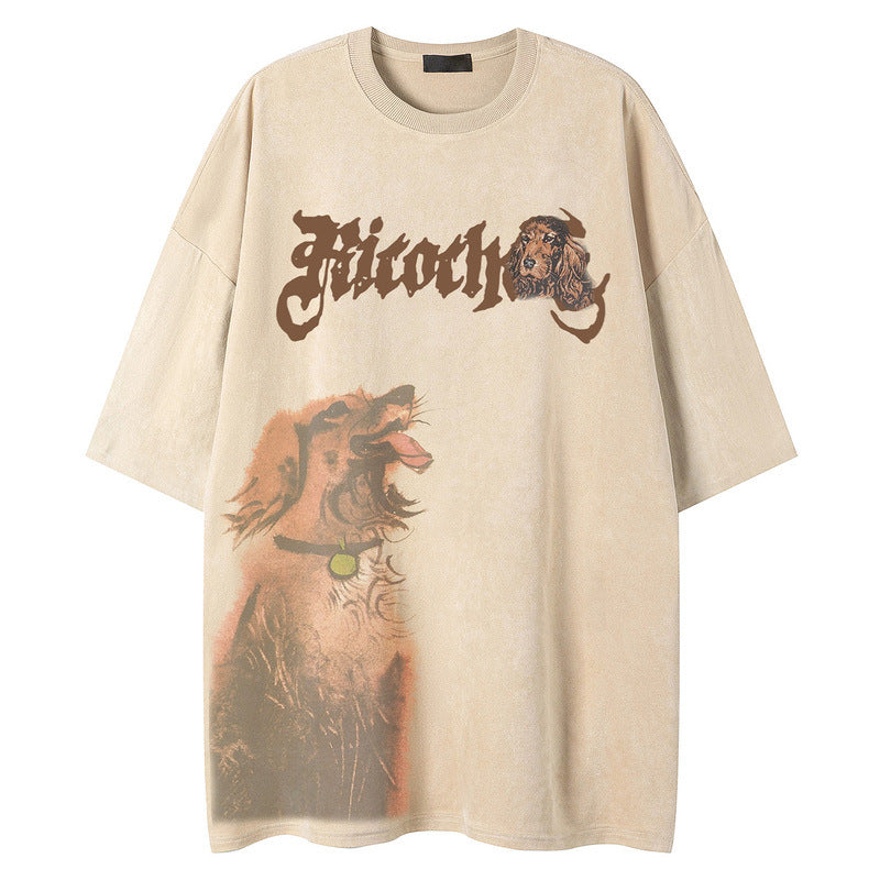 Unisex apricot loose drape peach skin round neck short sleeve T-shirt lifestyle shot TeenStylo