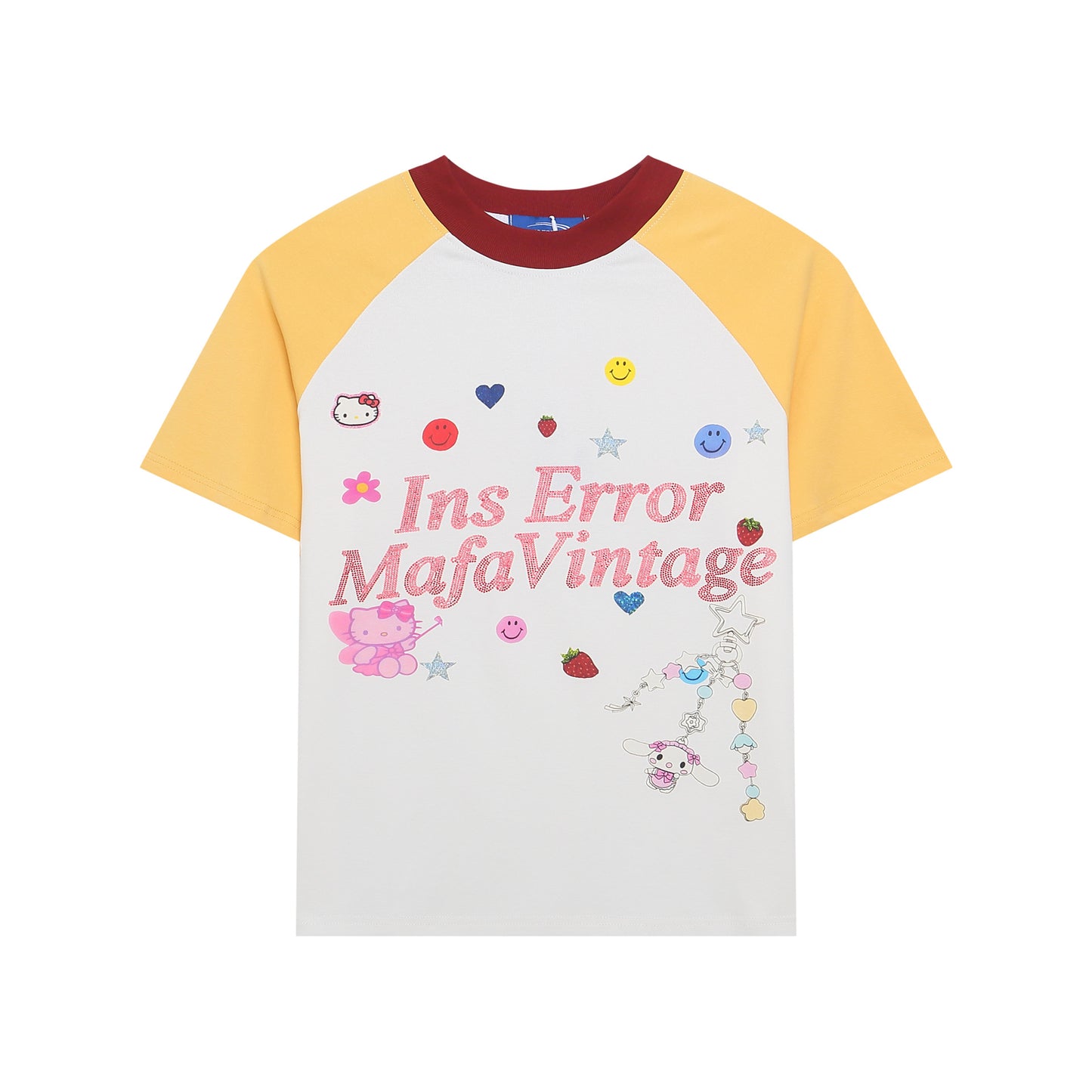 White women's slimming short sleeve T-shirt lifestyle shot, Y2K streetwear style - TeenStylo