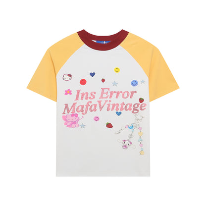 White women's slimming short sleeve T-shirt lifestyle shot, Y2K streetwear style - TeenStylo